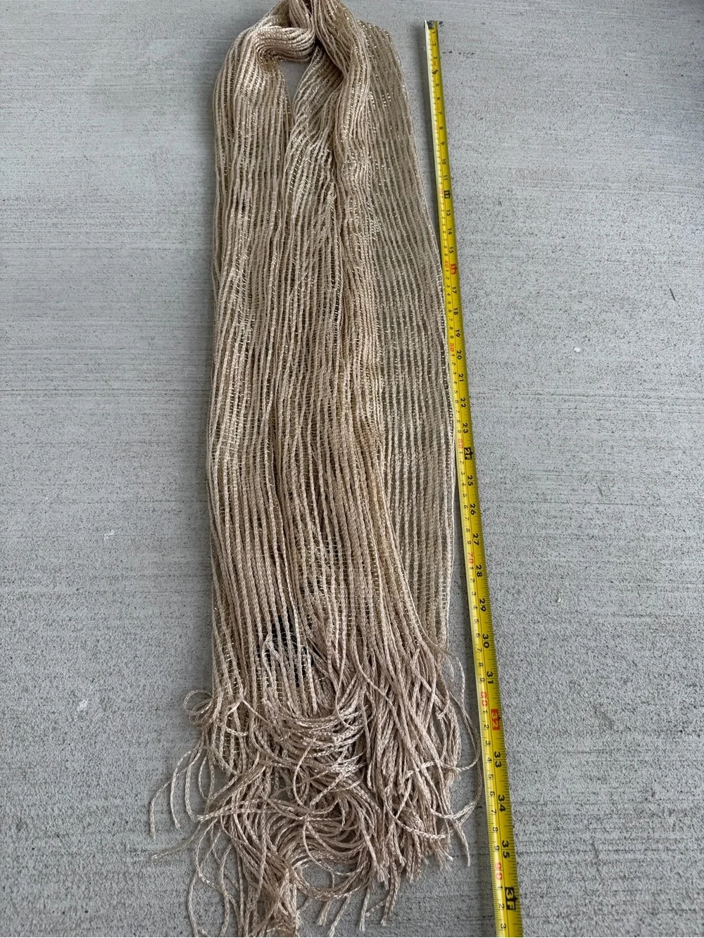 INC International Concepts Metallic Knit Fringe Scarf Sand Gold Shimmer NWT